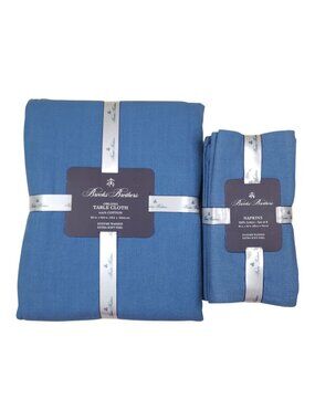 Brooks Brothers Oblong Tablecloth & Napkins Set 60"x104" 18"x18" Napkins Blue